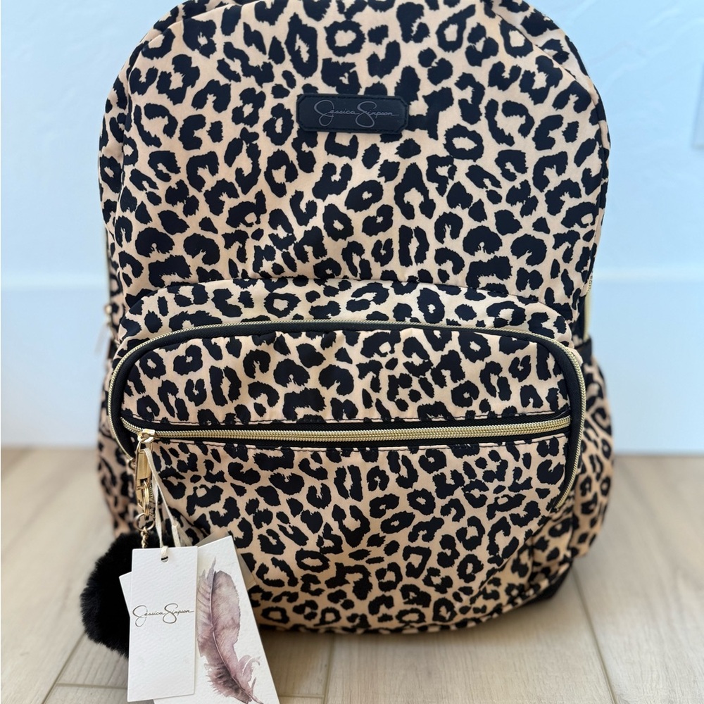 Jessica Simpson Black and Tan Leopard Print Backpack